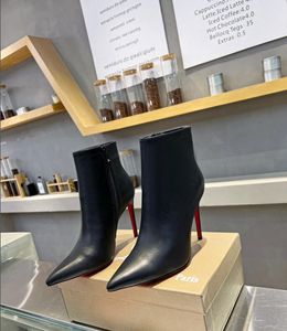 2023 Brand Black Leather Ankle long Boots Women Pointed Toe Letter High Heel Shoes Woman Fashion Runway Boots