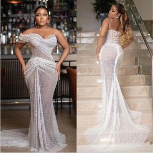 See Through Mermaid Wedding Dress Sexy One Shoulder Saudi Arabic Sequined Lace Up Back Wedding Dresses
