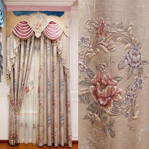 カーテンヨーロッパブラックアウトリビングルームベッドルームベッドルームのバランスベージュ刺繍チュール高品質の家の装飾窓のための豪華なカーテン