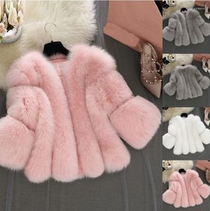 Women's Fur Elegant Ladies Overcoat/White /Pink /Grey Whole Skin Faux Coat/ Fluffy Coat For Woman XS-3XL