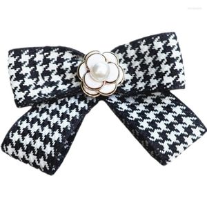 Bow Ties Korean Houndstooth Camellia BowTie Brooch Women Fashion Ribbon College Style Shirt Sweater Collar Pins Gift For