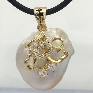 Pendant Necklaces Natural White Irregular Baroque Pearl Leather Cord Necklace 18KGP Clasp 001