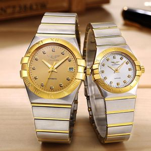 Wristwatches Reloj Pareja GUANQIN Classic Automatic Mechanical Couple Watch Stainless Steel Clock For Lovers Relogio Masculino