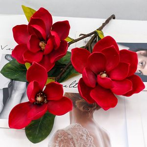 Artificial flowers large size 3 heads Magnolia flower for wedding decorations