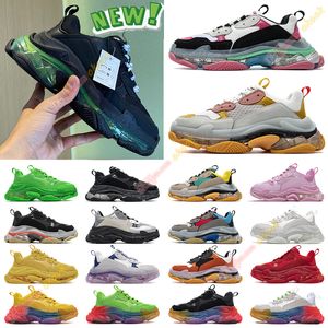 Designer Paris Triple S män Kvinnor Casual Shoes Luxury Platform Sneakers Clear Sole Crystal Bottom Beige Teal Blue Bred Red Pink Mens Bowling Outdoor Trainers Walking