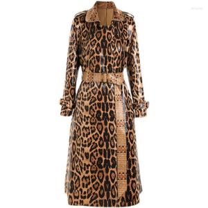 Trench da donna Cappotto lungo Donna Autunno Inverno Moda Pelle di serpente Modello leopardo Manica cintura Cardigan Donna Giacca a vento Jack P595