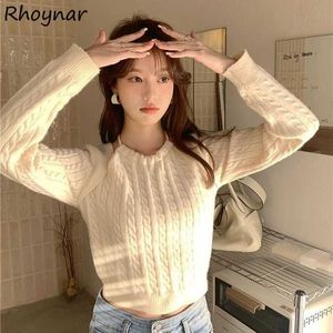 Kvinnors tröjor Pullovers Kvinnor Simple O-Neck All-Match Casual Elegant Classic Ulzzang Croped Slim Fit Fashion Korean Style Tender Basic Chic G221018