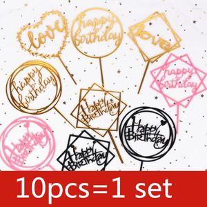 Festliga leveranser 10st/set love Happy Birthday Cake Toppers Gold Wedding Party Acrylic Topper For Kids Birhday Decorations Baby Shower