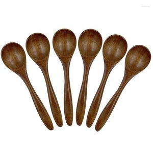 Dinnerware Sets Small Wooden Spoons 6 PCS 5.3 Inch Natural Soup Bamboo Wood Spoon For Eating Handmade Condiments Mixing Serving