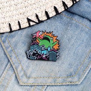 Brooches Cartoon Frog Warrior Enamel Pins Angry Animal Monster Destroy City Badges Pin Clothes Lapel Jewelry Gifts For Women Men