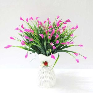Decorative Flowers Calla Lily Artificial Plant Green Plastic Grass Fake Simulation For Wedding Home Decoration