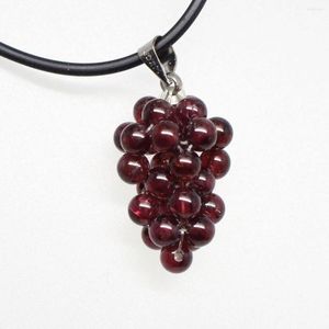 Choker Beauty Natural Stone Beads Handmade Amaranth Grape 11mmx16mm Pendant Black Rope Halsband 17.5 tum