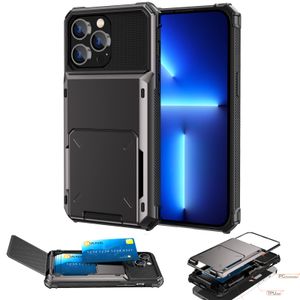 İPhone 14 Pro Max MAX Shockproof Hibrid Kart Yuvaları İPhone13 12 11 XS XR X 15 SORK Zırh Telefon Fundası için Tutucu Cüzdan Kapağı