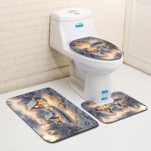 Tuvalet koltuğu kapaklar Mutlu Noeller Kapağı Su Emilim 3pcs Set Halılar Dekorasyon Baskı Halı Halı Banyosu Anti-Slip Zemin Mat Özel