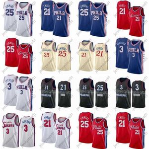 2021 Men's Joel 21 Embiid Jersey Ben 25 Simmons Matisse 25 Thybulle 2021 Allen 3 Iverson City Blue Black Basketball Jerseys Size S-2XL