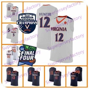 2019 Campe￵es Virginia Kyle Guy White Jersey #5 UVA Final Four #12 De'andre Hunter Mens Basquete Navy Blue Jerseys