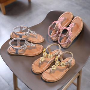 Atletiska skor barn mode flickor sandaler blommor kristall bling flip flop småbarn spädbarn baby flicka prinsessan sandalier