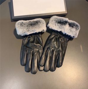 Big Fur Rabbit Hair Gloves Women Touch Screen Gloves Plush Thick Warm Mittens Ladies Velvet Finger Gloves