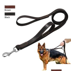 Dog Collars Leashes Geniune Leather Pet Dog Leash Rope Training Walking Lead Leashes For Medium Large Dogs Quick Control With 2 Ha Dhnxh