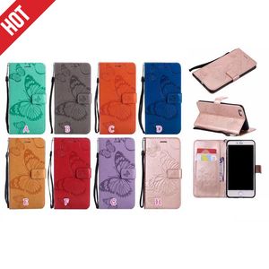 Imprint 3D Butterfly Leather Wallet Cases For Samsung S21 S23 Ultra A23E A14 5G M53 M33 A03 Core A23 A73 A33 A53 A13 4G M52 Note 20 ID Card Slot Fashion Cash Flip Cover Strap