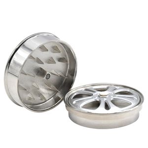 Tobaksslipmaskiner Herb Grinder 2 Lager Zinklegering Black Wheel Rim Smoke Grinder Silver Diameter 56mm