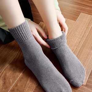 Women Socks 5pair Pure Color Vintage Winter Stockings Thicken Thermal Warm Wool Christmas Woolen Cashmere Gift B