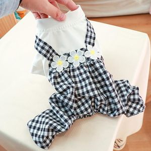 Dog Apparel Plaid Shirt Summer Pet Jumpsuit Romper Overall For Small Spring With Bear Embroidered Black XS XL Puppy Goods