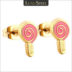 Studörhängen Luxusteel Candy Color Lollipop for Kids Girl Söt söt rostfritt stål Anti allergi öron smycken födelsedagspresent