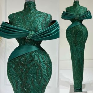 2022 Arabic Aso Ebi Hunter Green Prom Dresses Sequined Lace Evening Formal Party Second Reception Birthday Engagement Gowns Dress ZJ303