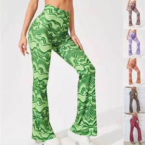 Calça de duas peças femininas ondulação de água largo alongamento flare y2k calças mulheres altas cintura de dança ampla yoga long esportes desgaste