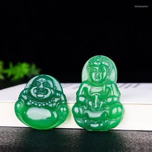 Hänge halsband naturlig grön jade halsband hand snidade kvinnor män buddha och gudinna av barmhärtighet hängsmycken smycken