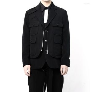 Erkek Suit S-6XL 2022 Erkek Giyim Saçları Stilist Moda Modeli Fermuar Dikişli Çift Katlı Çoklu Cepler Takım Artı Boyut Kostümleri