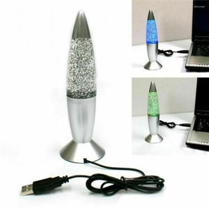 ナイトライトRGBカラー変化溶岩ランプユニークなロケット型ボディLED点滅パーティー装飾USB充電ベッドサイドライト