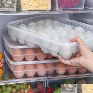 Storage Boxes Bins 34 Grids Plastic Egg Storage Box Portable Food Container Refrigerator Tray Holder With Lid Kitchen Tool 211102 Dh3Xw