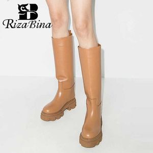 Stövlar Rizabina Real Leather Women Knee Boots Ins Fashion Platform Heels Winter Shoes Woman Warm Office Lady Footwear Storlek 34-40 T221028