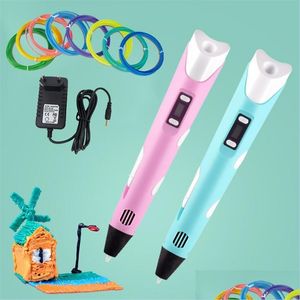 Painting Supplies 3D Pen For Children Ding Printing With Lcd Screen Compatible Pla Filament Toys Kids Christmas Birthday Gift 220704 Dh40A