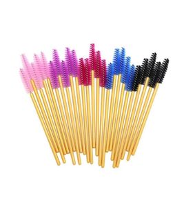 50 datorer Eyelash Brushes Makeup Brushes Disponibla Mascara Wands Applicator Eye Lashes Cosmetic Brush Gold Stick Makeup Tools1401190