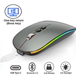 Möss Dual Mode Bluetooth Wireless Mouse med enklick skrivbordsfunktion Type-C Uppladdningsbar tyst bakgrundsbelysning för bärbar dator 221027