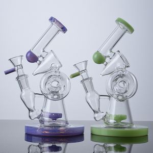 Double Recycler Glass Bongs Hookahs Slitted Donut Perc Sidecar Water Pipes Smoking Bong 14mm Female Joint Oil Dab Rigs