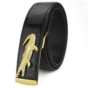 Belts High Quality Crocodile Buckle Belt For Men Upscale Full Grain Leather Waist Strap Copper Luxury Casual Ceinture Homme