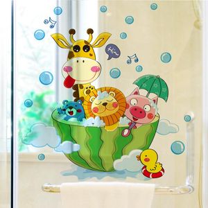 Naklejki ścienne Kreatywne kreskówki zwierzęcy dla pokoi dla dzieci wystrój żyrafa plakat lwy w łazience wodoodporne mural tapeta pvc