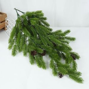 Decorative Flowers 80CM Artificial Plants Christmas Garland Wreath Xmas Home Party Wedding Decoration Pine Tree Rattan Hanging Ornament For