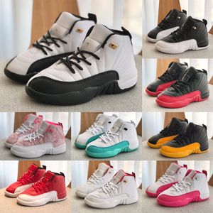 Kids Basketball shoes 12s Stealth Hyper Royal 12 Gamma Blue University Gold Dark Grey Reverse Flu Game Taxi Boys Girls Baby trainer outdoor Size US 6c-5y