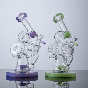 Milky Green Purple Sidecar Hookahs Slitted Donut Perc Glass Bongs 14mm Female Joint 4mm Thick Oil Dab Rigs Double Recycler Water Pipes With Glass Bowl Ship by Sea