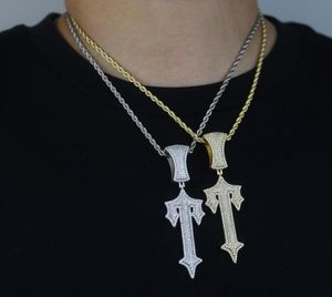 Ketten Hip Hop Voll gepflastert Iced Out Bling 5A Zirkonia Buchstabe Charms CZ Kreuz Schwert Anhänger Halskette für Männer Junge Rock SchmuckKetten 2 Stück