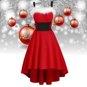 Casual Dresses Elegant Off Shoulder Contrast Color Christmas Autumn Winter Patchwork High Low Sleeveless Festival Costume for Party 221027
