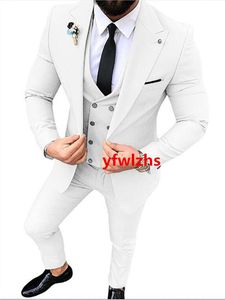 Customize tuxedo One Button Handsome Peak Lapel Groom Tuxedos Men Suits Wedding/Prom/Dinner Man Blazer Jacket Pants Tie Vest W1192