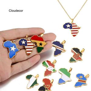 Stainls Steel Jewelry Nigeria Kenya Kongo Somalia Ghana Cape Verde Flag Emamel Pendant African Map Necklace310u