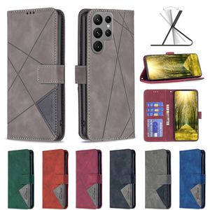 Geometrielinie vertikale Hybrid-Leder-Geldbörsenhüllen für iPhone 14 Plus Pro Max Samsung S23 Ultra A14 5G A23E A04 4G ID-Kreditkartenfach-Halter Flip-Cover-Beutel-Geldbörse