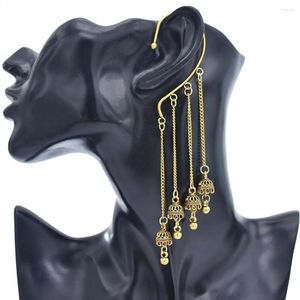 Orecchini posteriori Vintage color oro a catena lunga Campana nappa per le donne Nessun piercing Pendientes Clip per polsino dell'orecchio Gioielli pendenti